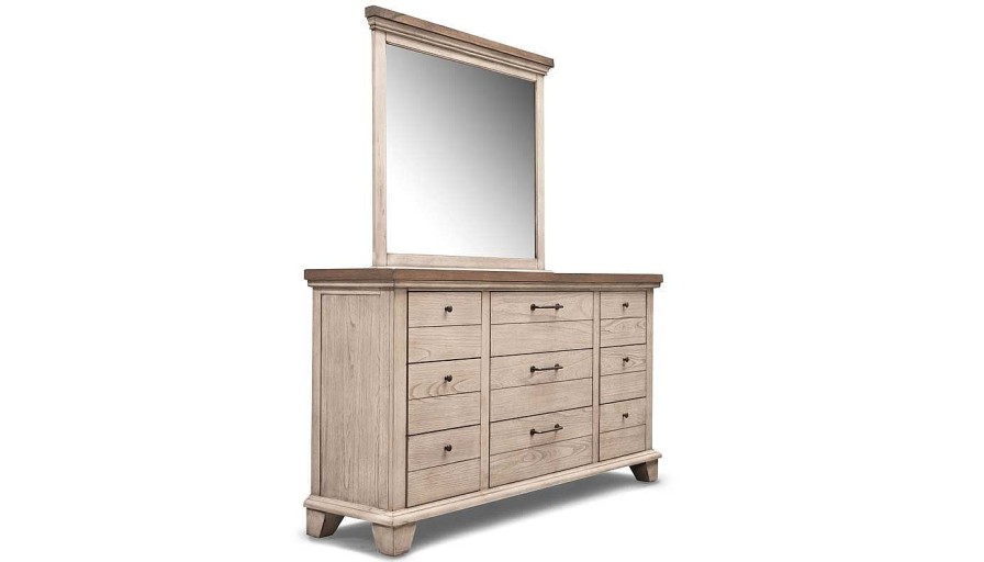 Bedroom Home Zone Furniture Queen Collections | Bear River White Queen Bed, Dresser, Mirror & Nightstand