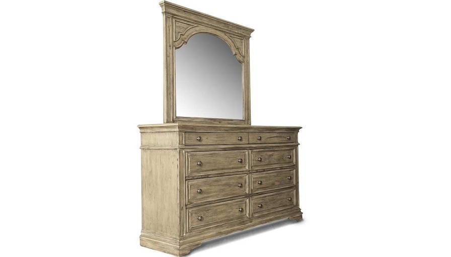 Bedroom Home Zone Furniture King Collections | Florence Driftwood King Bed, Dresser, Mirror & Nightstand