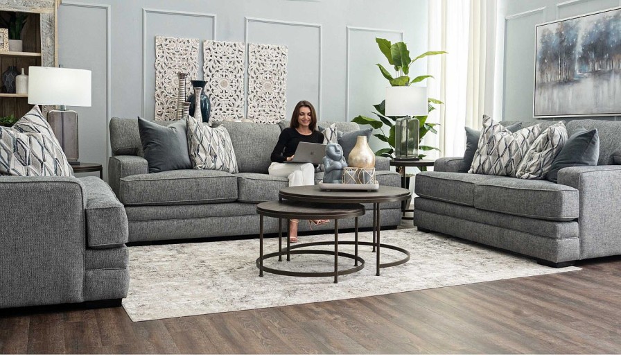 Living Room Dallas Sofa Company Upholstered Collections | Calvert Grey Sofa & Loveseat