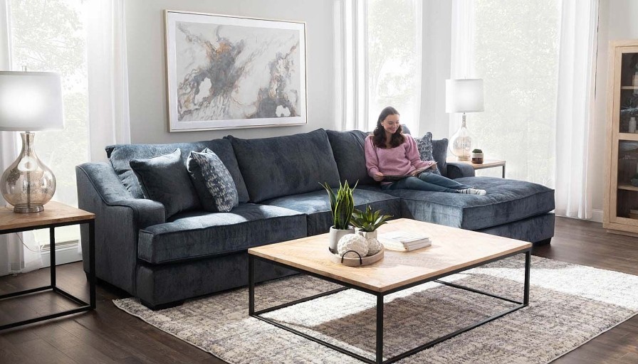 Living Room Dallas Sofa Company Upholstered Collections | Spartan Navy Sectional With Right Arm Facing Chaise