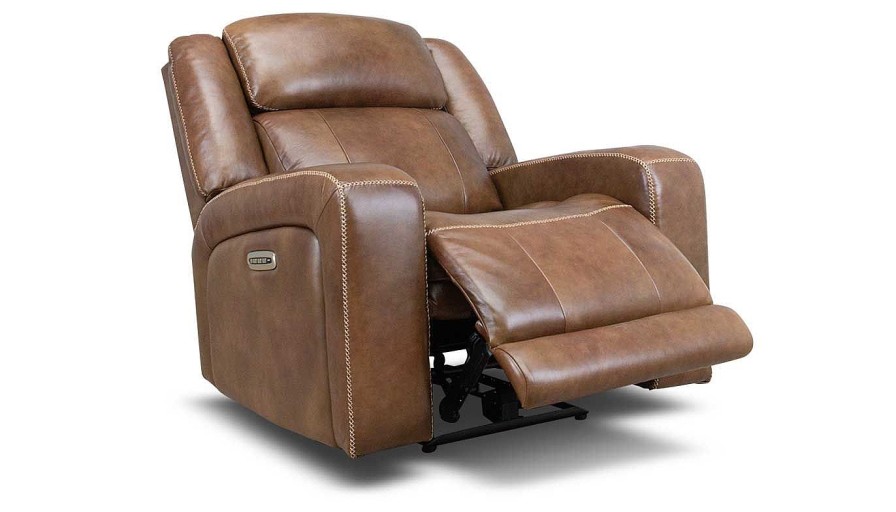 Living Room Home Zone Furniture Leather Chairs | Aviator Power Recliner