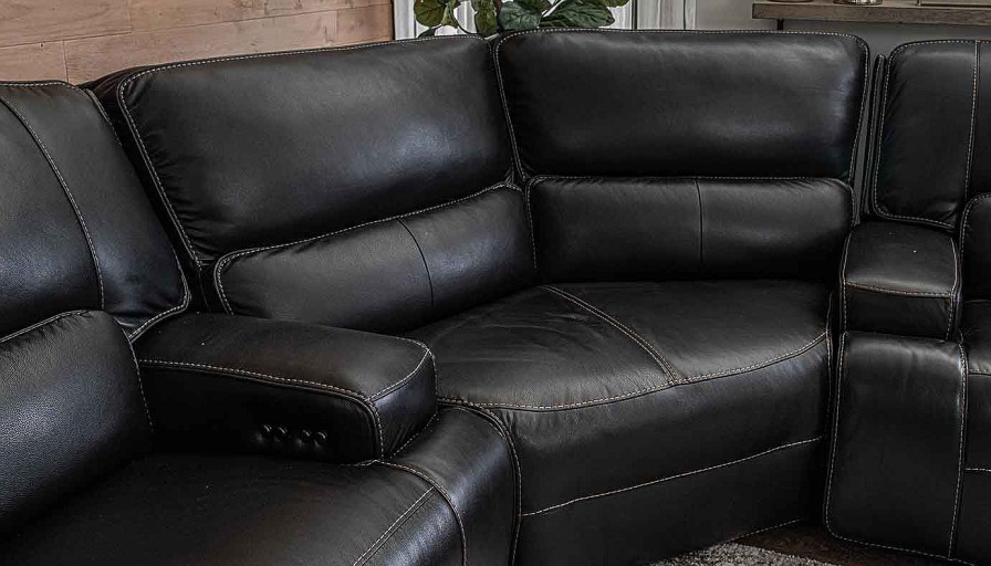 Living Room JB Home Upholstery Leather Collections | Lake Como Blackberry Power Sectional