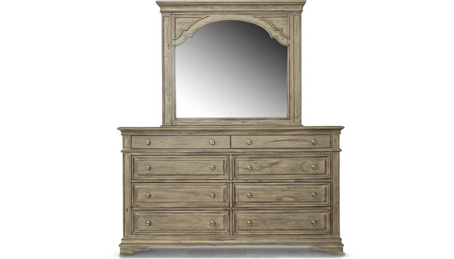 Bedroom Home Zone Furniture King Collections | Florence Driftwood King Bed, Dresser, Mirror & Nightstand