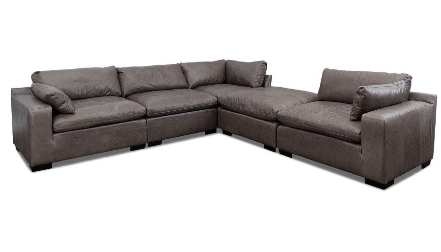 Living Room Dallas Sofa Company Leather Collections | City Limits Leather 4Pc Sectional & Ottoman