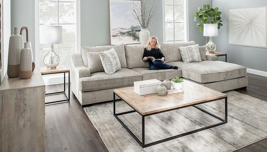 Living Room Dallas Sofa Company Upholstered Collections | Spartan Taupe Sectional With Right Arm Facing Chaise