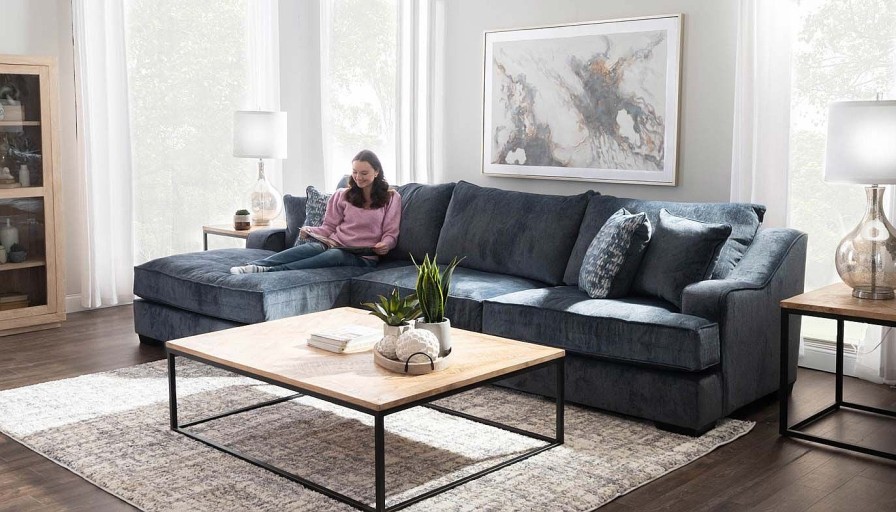 Living Room Dallas Sofa Company Upholstered Collections | Spartan Navy Sectional With Left Arm Facing Chaise