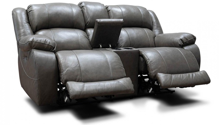 Living Room Dallas Sofa Company Leather Loveseats | Galveston Grey Power Loveseat