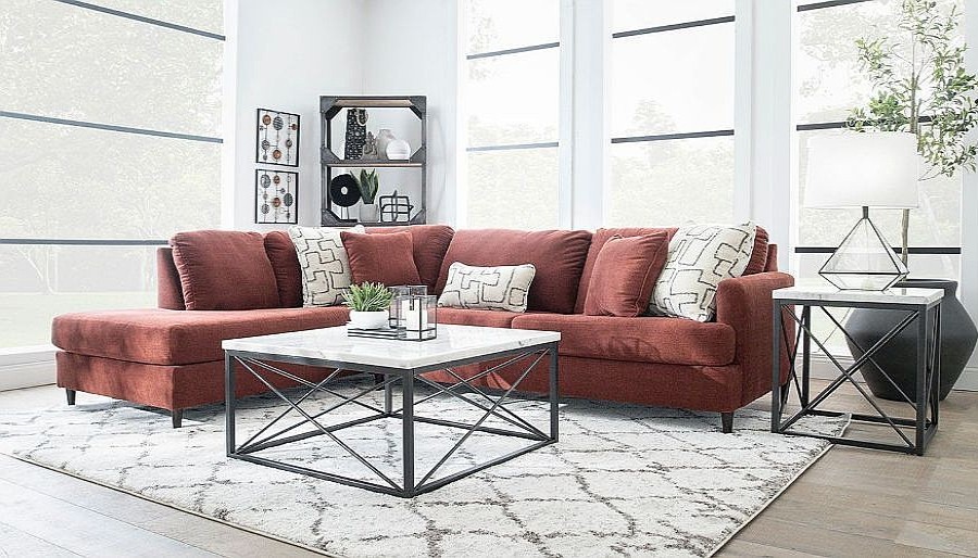 Living Room Home Zone Furniture Upholstered Collections | Arlington Ii Red Sectional