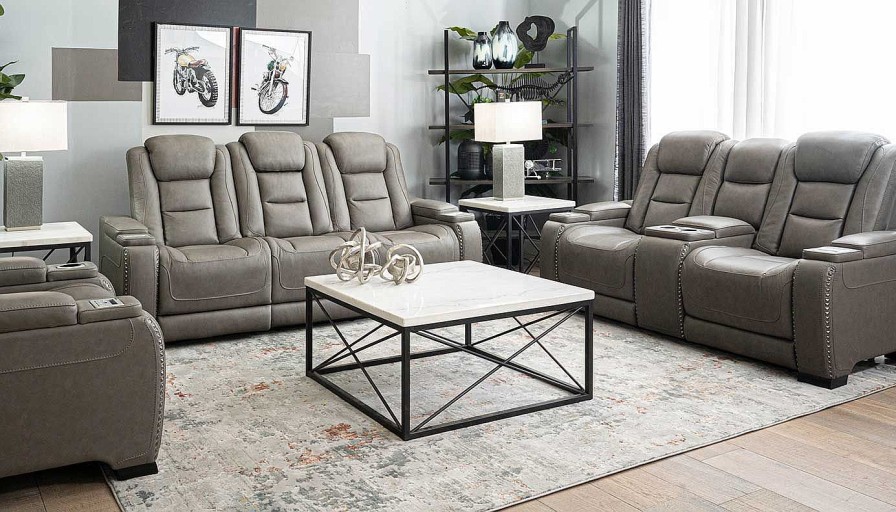 Living Room Home Zone Furniture Leather Collections | El Patron Power Sofa & Loveseat