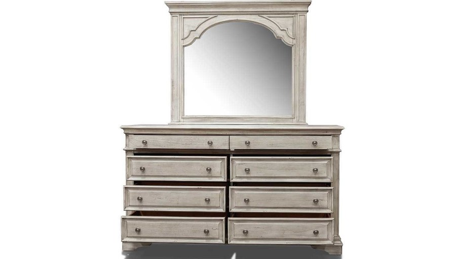 Bedroom Home Zone Furniture Queen Collections | Florence White Queen Bed, Dresser, Mirror & Nightstand