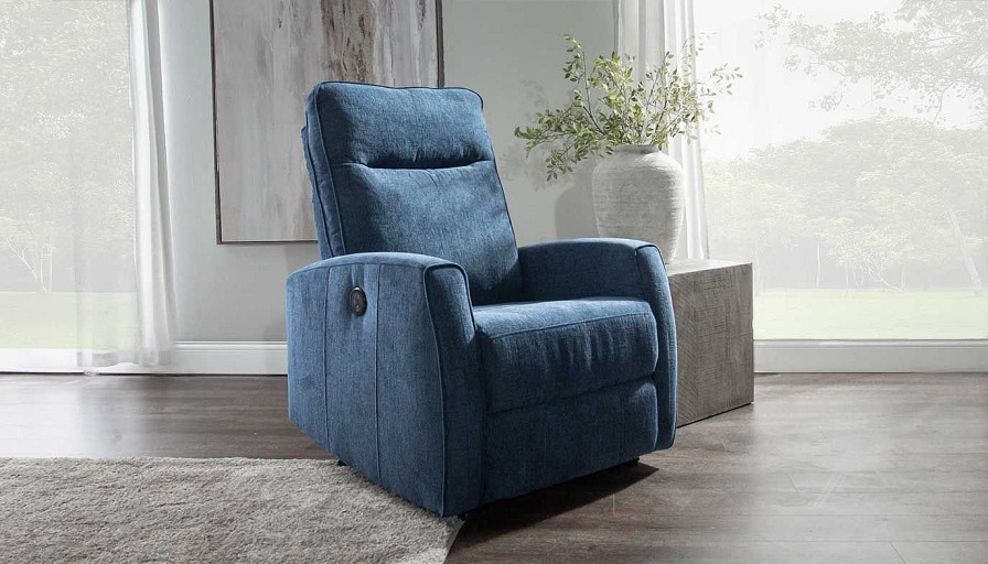 Living Room JB Home Upholstery Recliners | Ellie Ii Navy Power Recliner