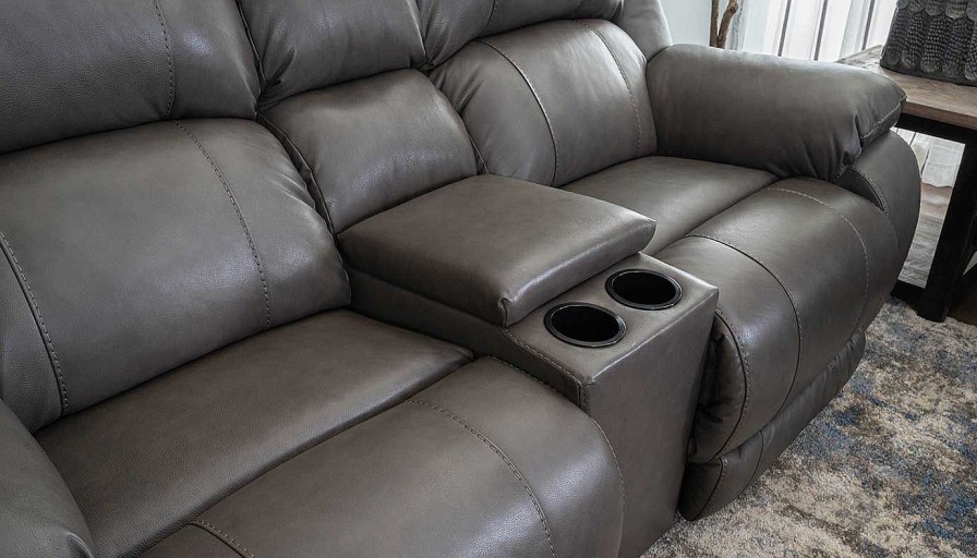 Living Room Dallas Sofa Company Leather Collections | Galveston Grey Power Sofa & Loveseat