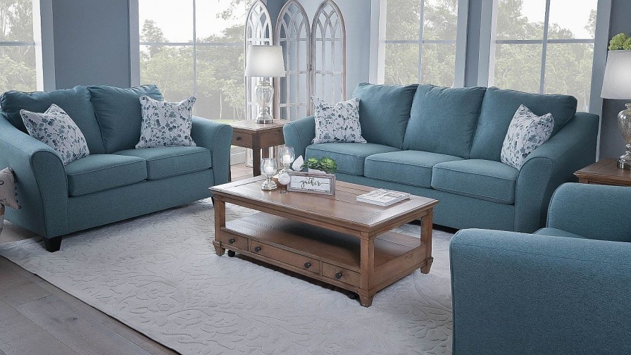 Living Room Dallas Sofa Company Upholstered Collections | Denton Seafoam Sofa & Loveseat