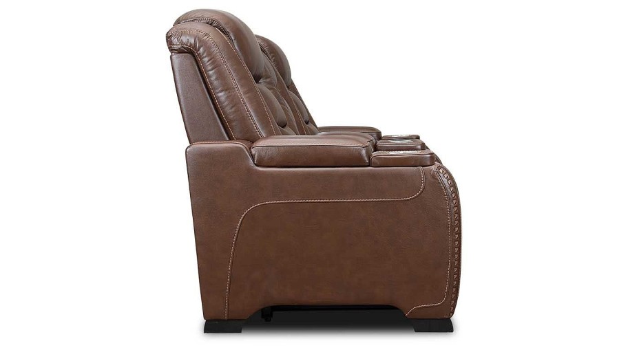 Living Room Home Zone Furniture Reclining Loveseats | El Patron Brown Power Loveseat