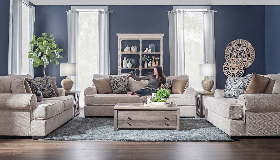 Living Room Dallas Sofa Company Upholstered Collections | Mustang Beige Sofa & Loveseat