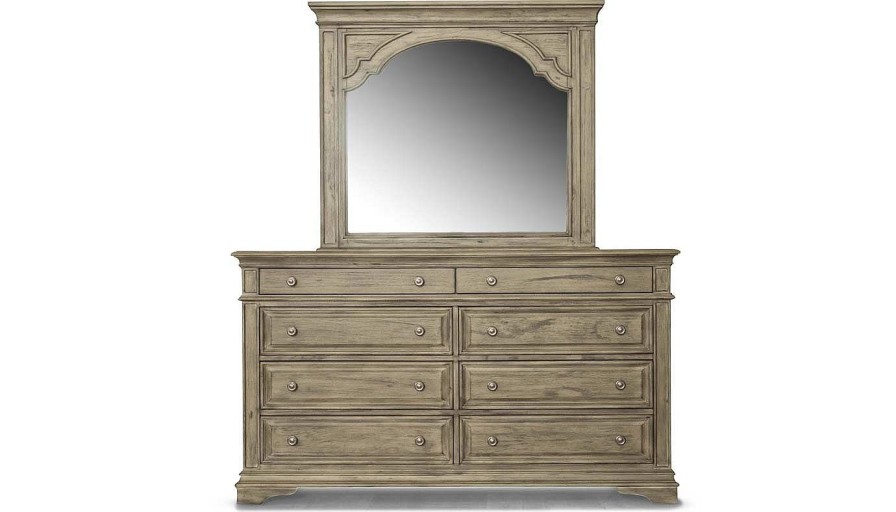 Bedroom Home Zone Furniture Queen Collections | Florence Driftwood Queen Bed, Dresser, Mirror & Nightstand