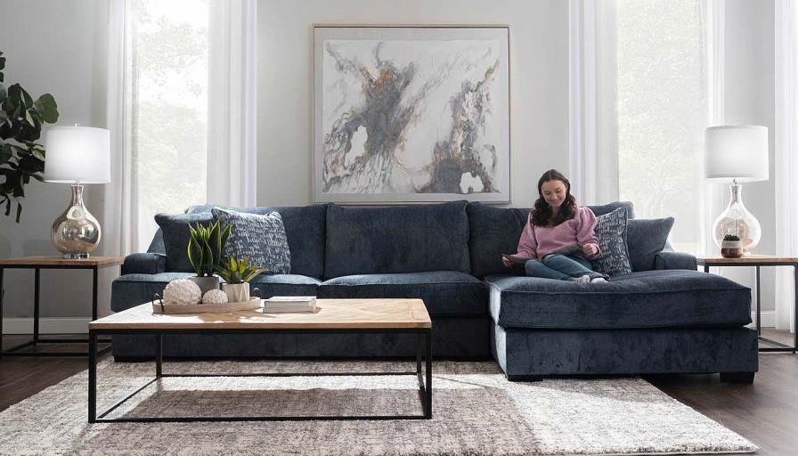 Living Room Dallas Sofa Company Upholstered Collections | Spartan Navy Sectional With Right Arm Facing Chaise