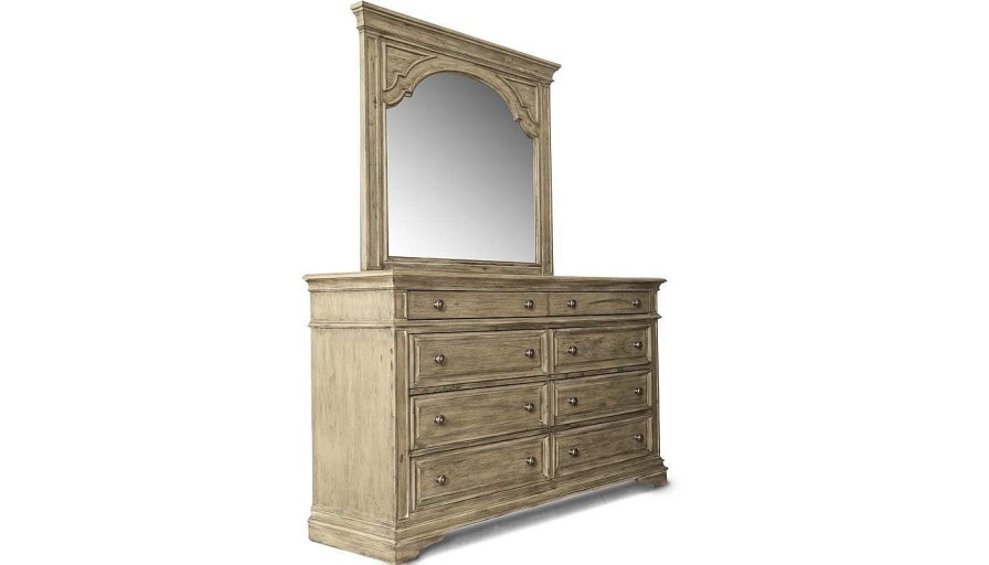 Bedroom Home Zone Furniture Queen Collections | Florence Driftwood Queen Bed, Dresser, Mirror & Nightstand