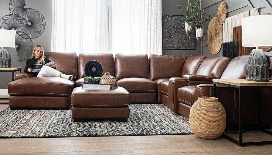 Living Room Home Zone Furniture Leather Collections | Macan 7-Piece Sectional