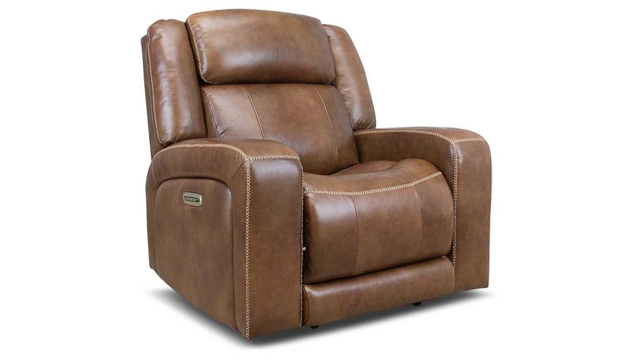 Living Room Home Zone Furniture Leather Chairs | Aviator Power Recliner