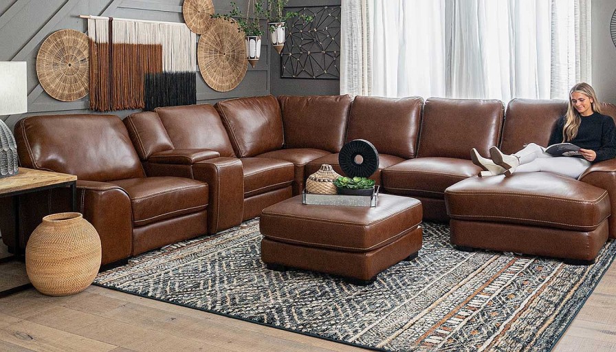 Living Room Home Zone Furniture Leather Collections | Macan 7-Piece Sectional