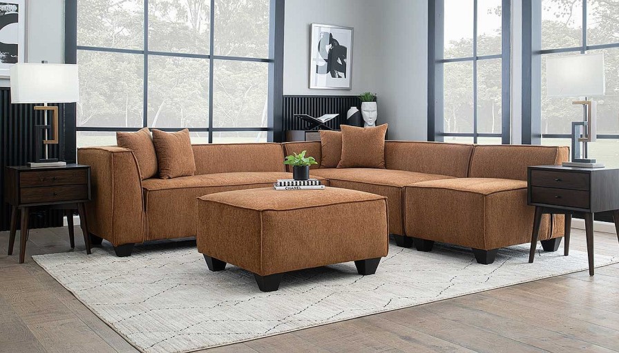 Living Room JB Home Upholstery Upholstered Collections | Rock & Roll Clay 3-Piece Sectional & Ottoman