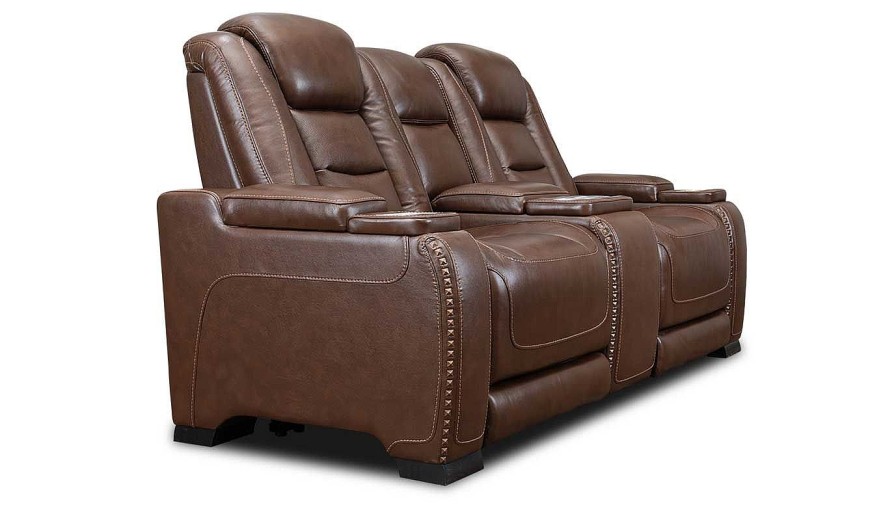 Living Room Home Zone Furniture Reclining Loveseats | El Patron Brown Power Loveseat